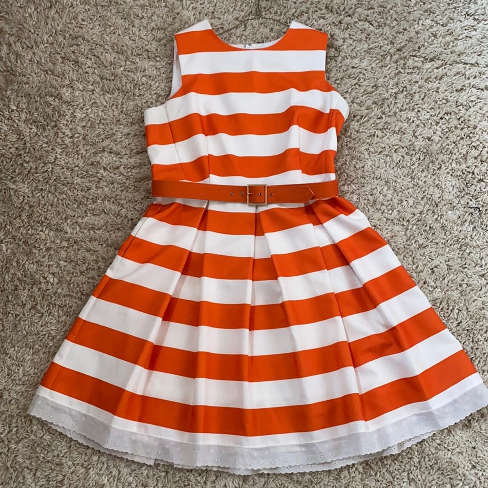 Chetta B Orange and White Striped Dress